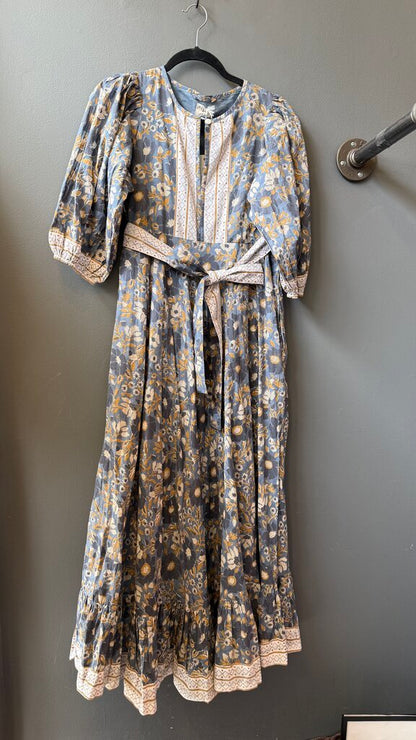 Block Print Full Skirt Maxi Dress