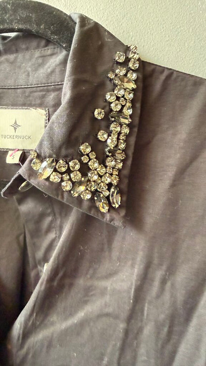 Jeweled Gem Collar Crop Button Up Shirt