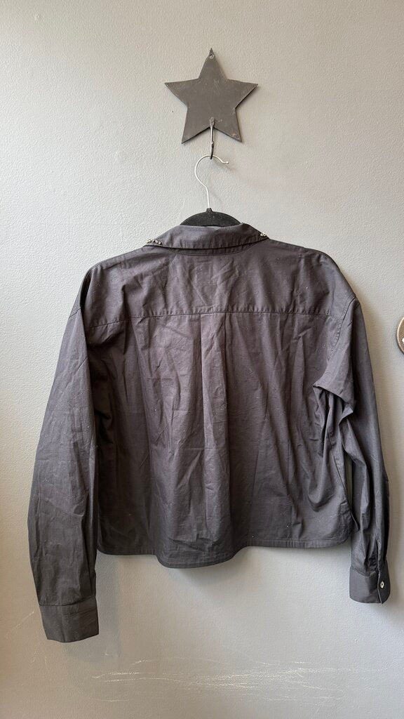 Jeweled Gem Collar Crop Button Up Shirt