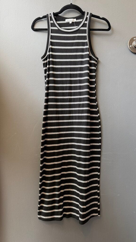 Ribbed Stripe Midi Tank Dress