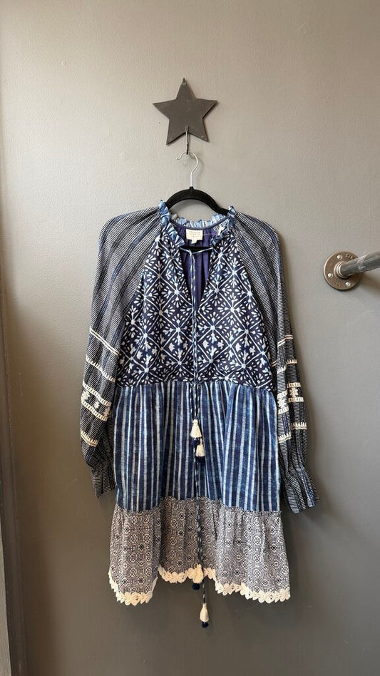 Mixed Print Drawstring Dress