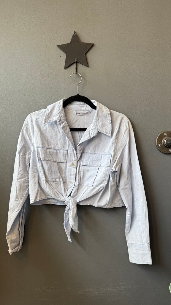 Tie Waist Cargo Pocket Button Up Shirt