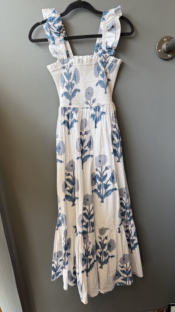 Block Print Smocked Maxi Dress
