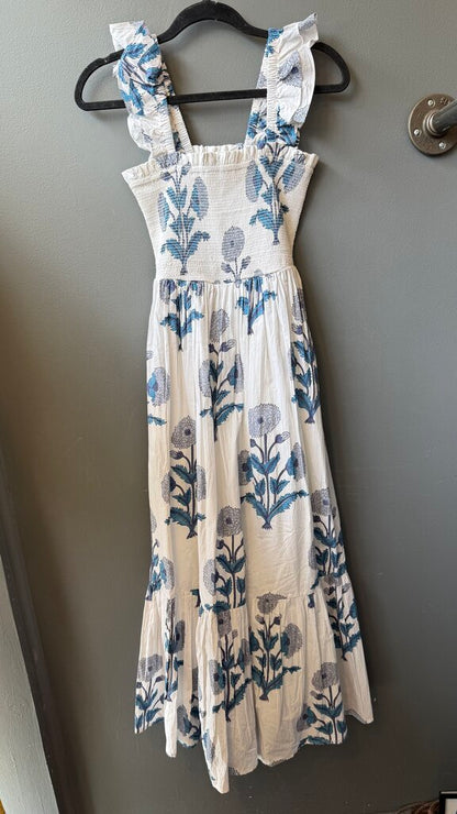 Block Print Smocked Maxi Dress