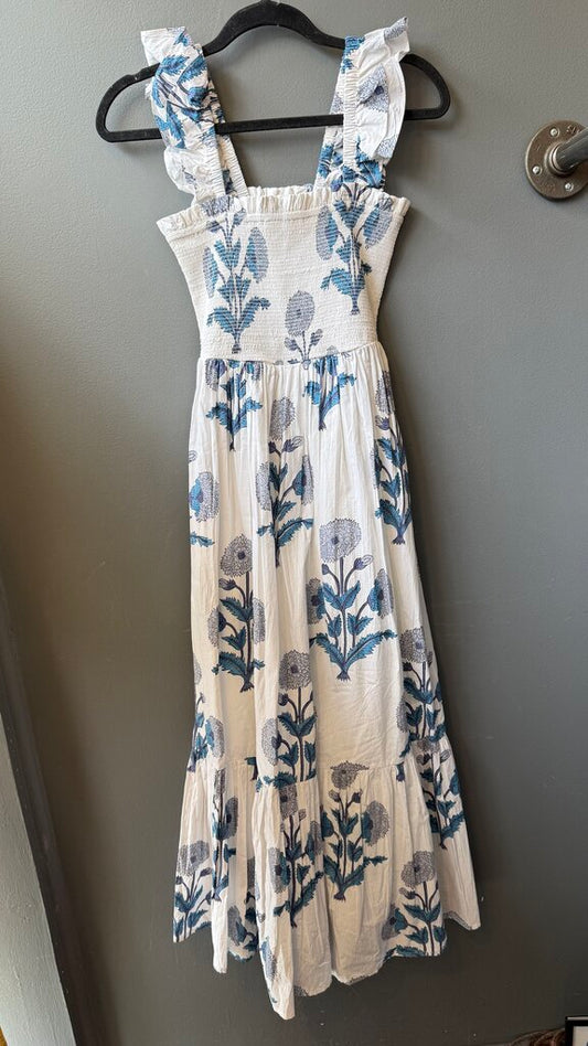 Block Print Smocked Maxi Dress