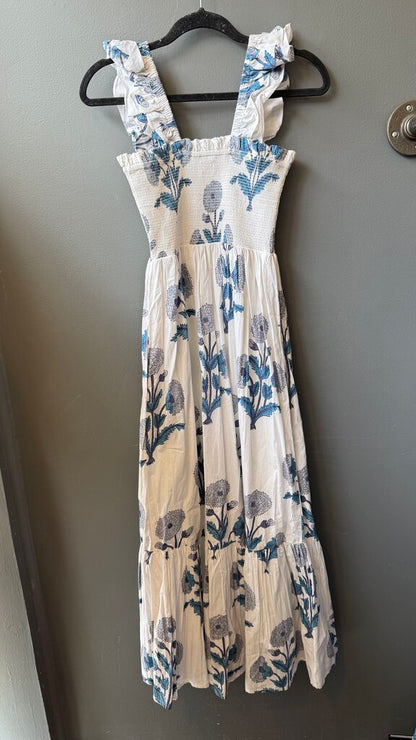 Block Print Smocked Maxi Dress
