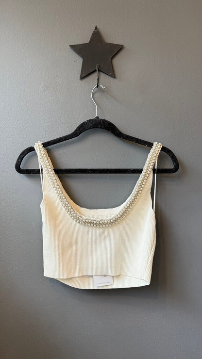 Pearl Trim Ribbed Crop Tank