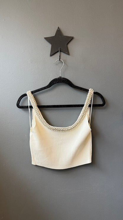 Pearl Trim Ribbed Crop Tank