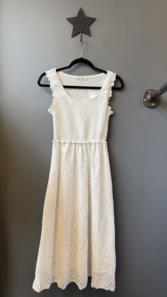 Smocked Lace Skirt Midi Dress