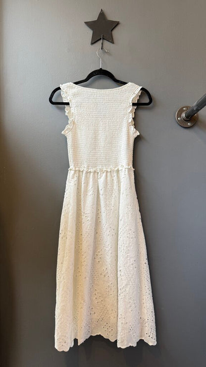 Smocked Lace Skirt Midi Dress