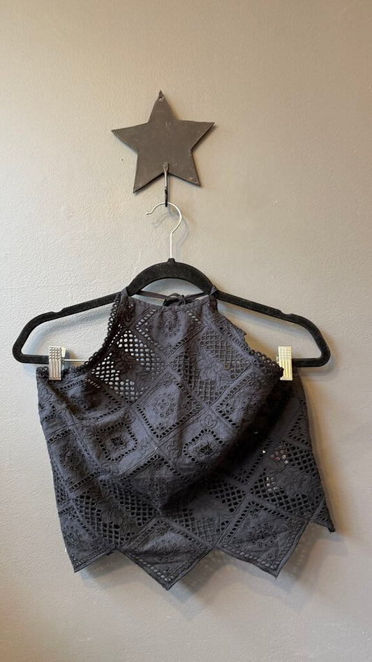 Lace Halter Tie Back Top