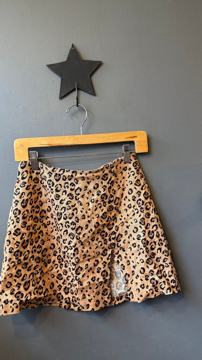 Linen Leopard Mini Skirt