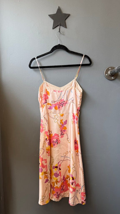 Silk Chain Floral Print Midi Dress