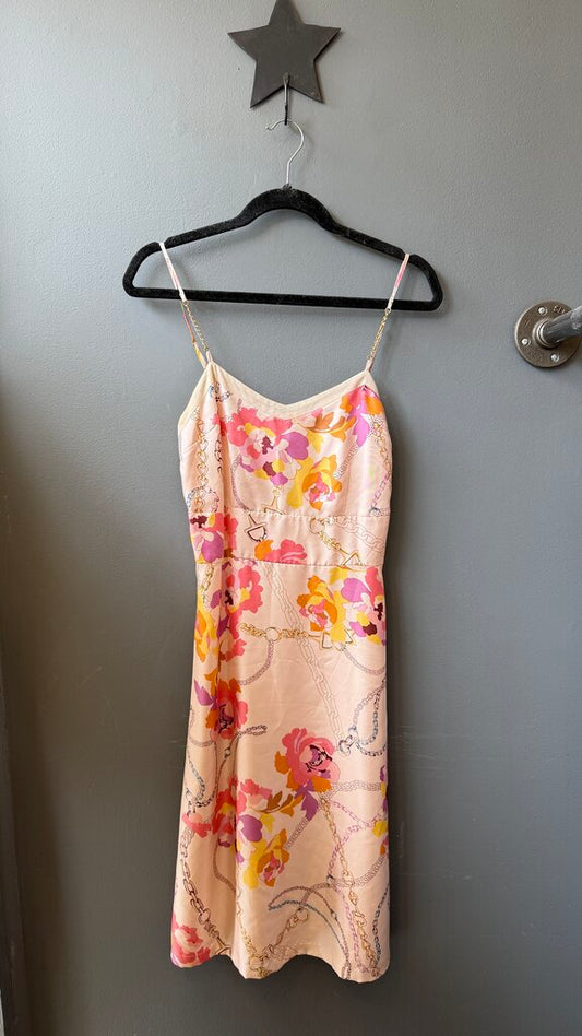 Silk Chain Floral Print Midi Dress