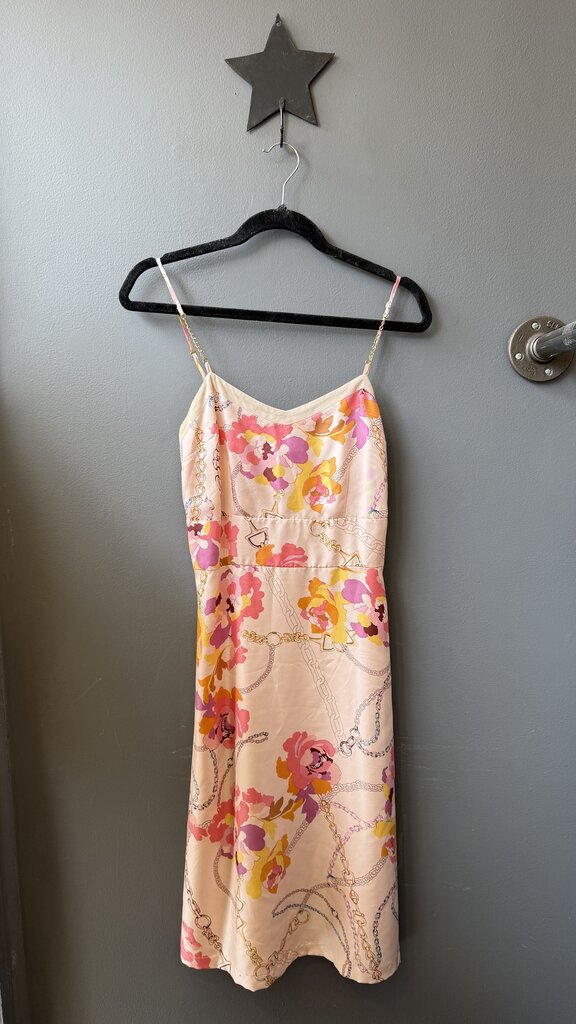 Silk Chain Floral Print Midi Dress