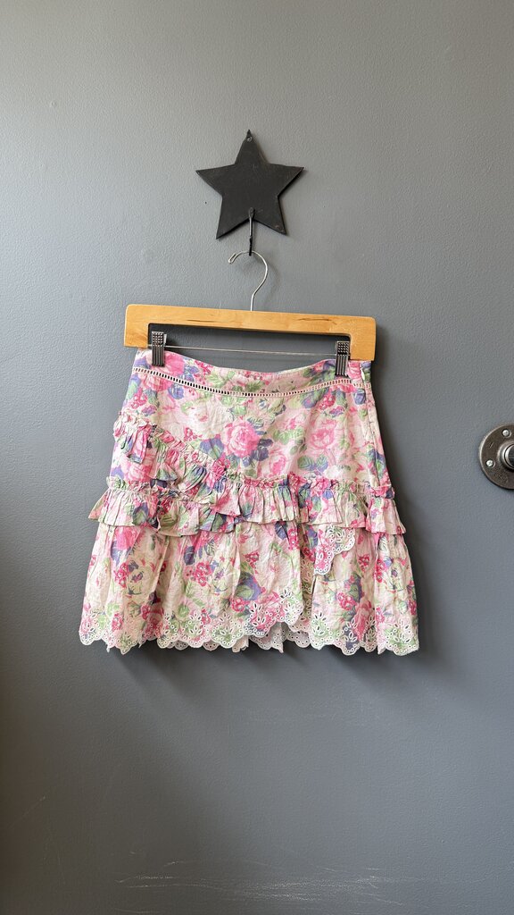 Rose Eyelet Ruffle Mini Skirt