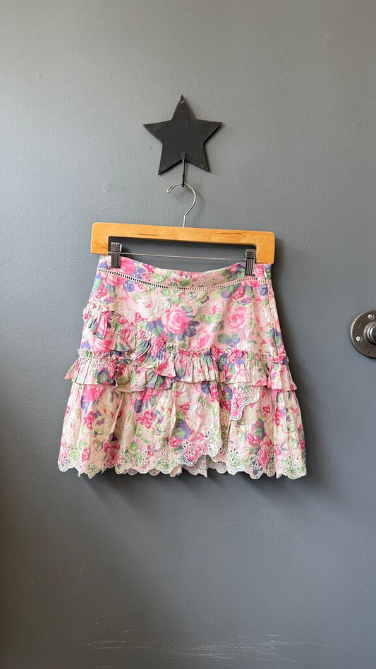 Rose Eyelet Ruffle Mini Skirt