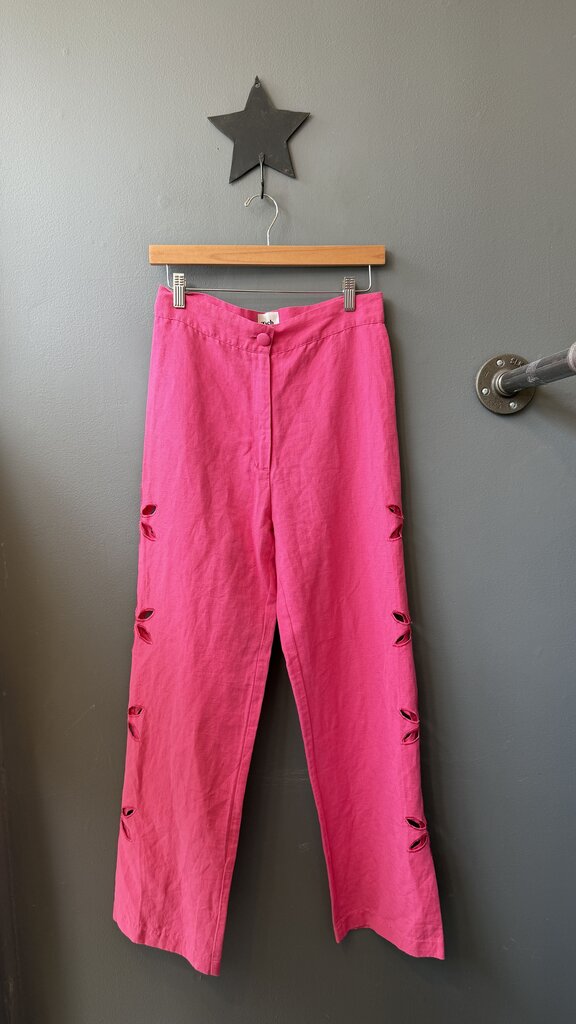 Linen Blend Floral Cutout Wide Leg Pants