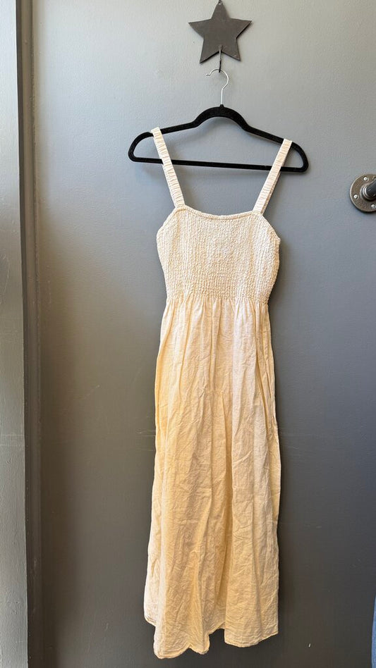 Linen Cotton Smocked Midi Dress