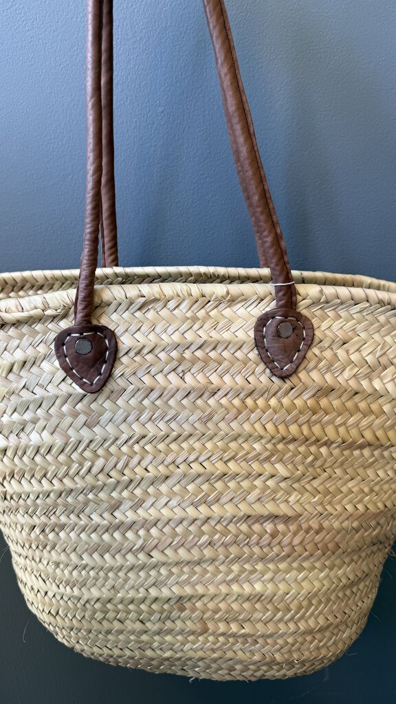 Straw Leather Strap Market Tote