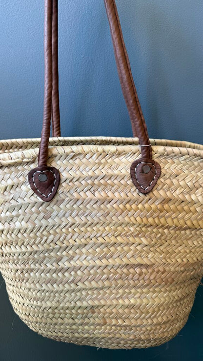 Straw Leather Strap Market Tote