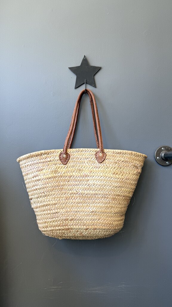 Straw Leather Strap Market Tote