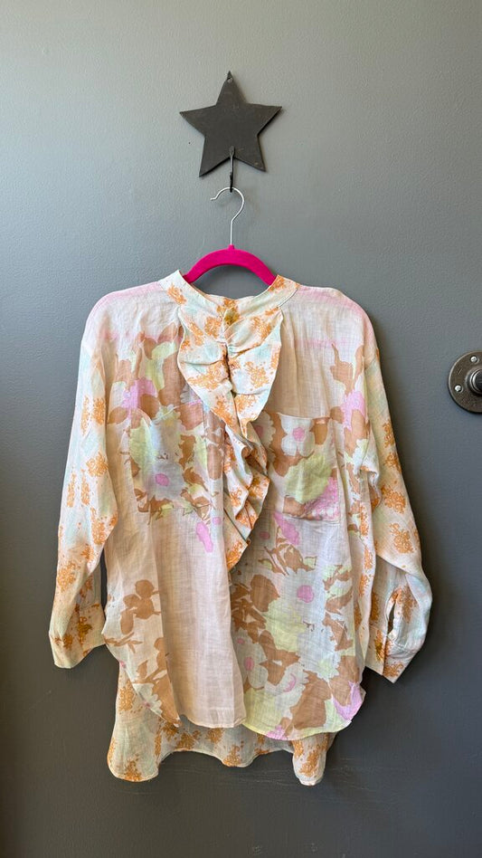 Printed Ruffle Front Blouse