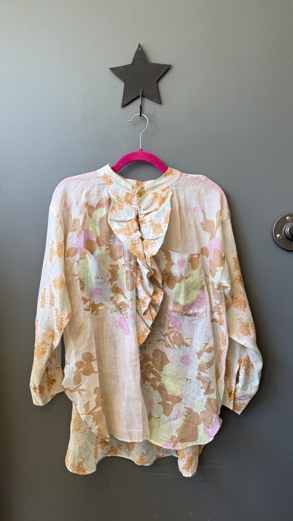 Printed Ruffle Front Blouse