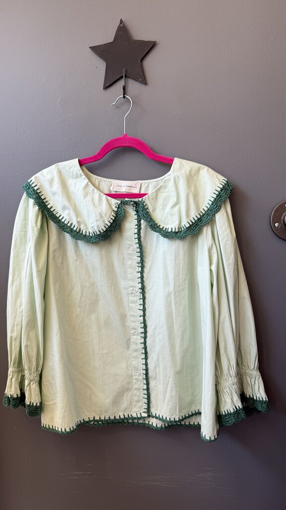 Crochet Trim Puff Sleeve Blouse