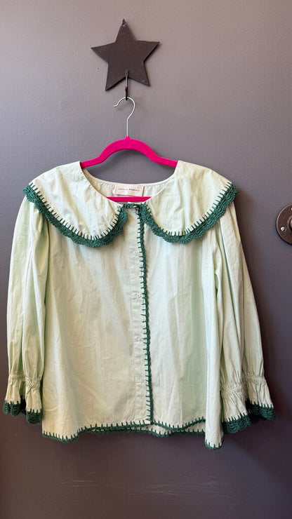 Crochet Trim Puff Sleeve Blouse