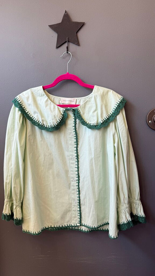 Crochet Trim Puff Sleeve Blouse