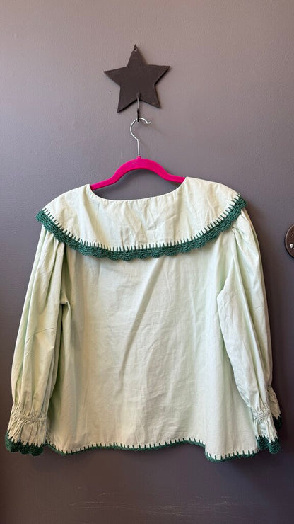 Crochet Trim Puff Sleeve Blouse