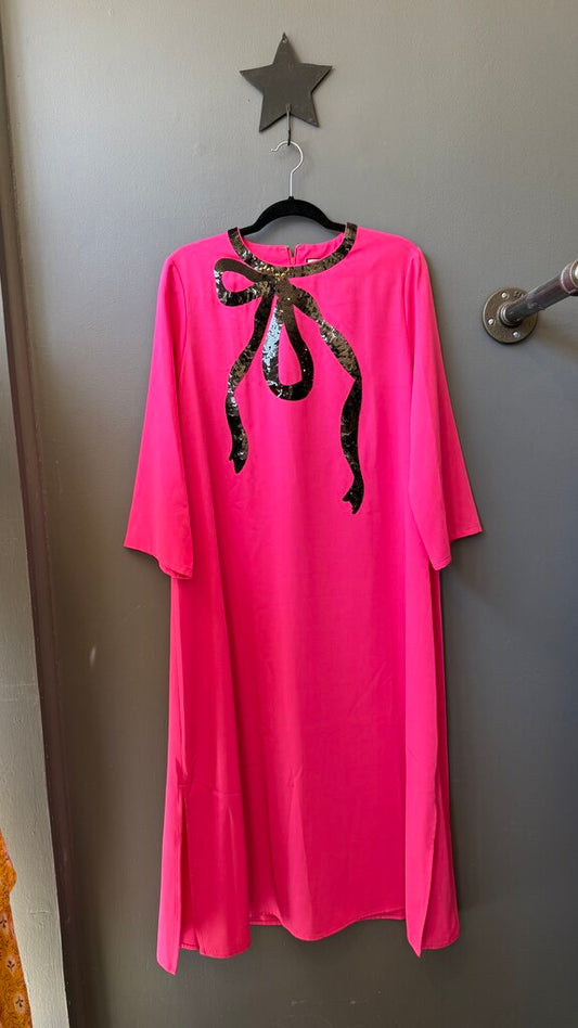 Sequin Bow Maxi Shift Dress
