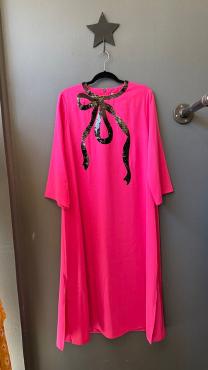 Sequin Bow Maxi Shift Dress