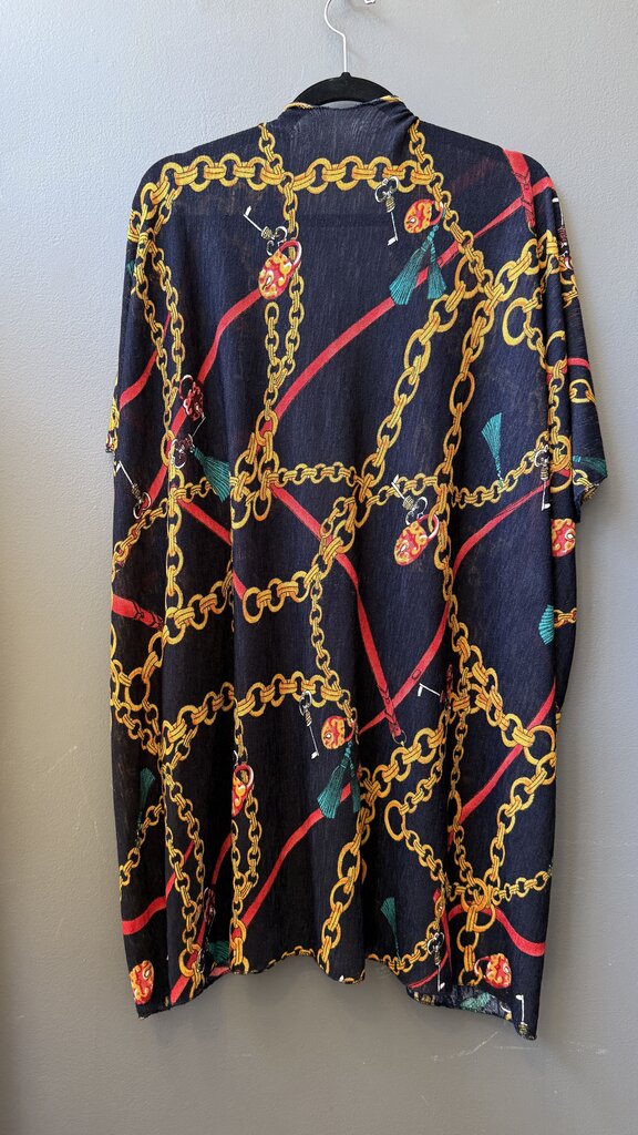 Chain Print Cardigan Poncho Duster