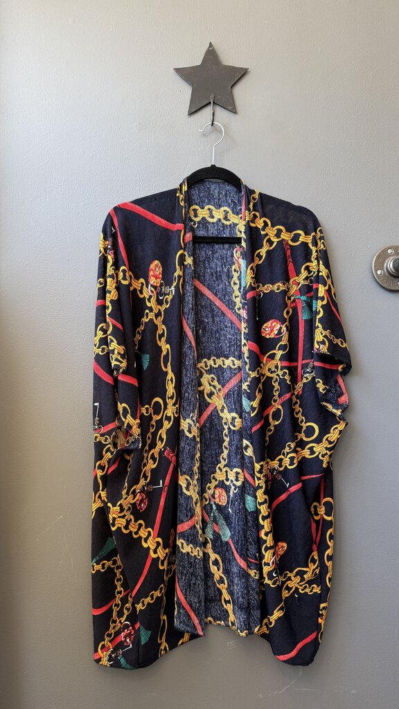 Chain Print Cardigan Poncho Duster