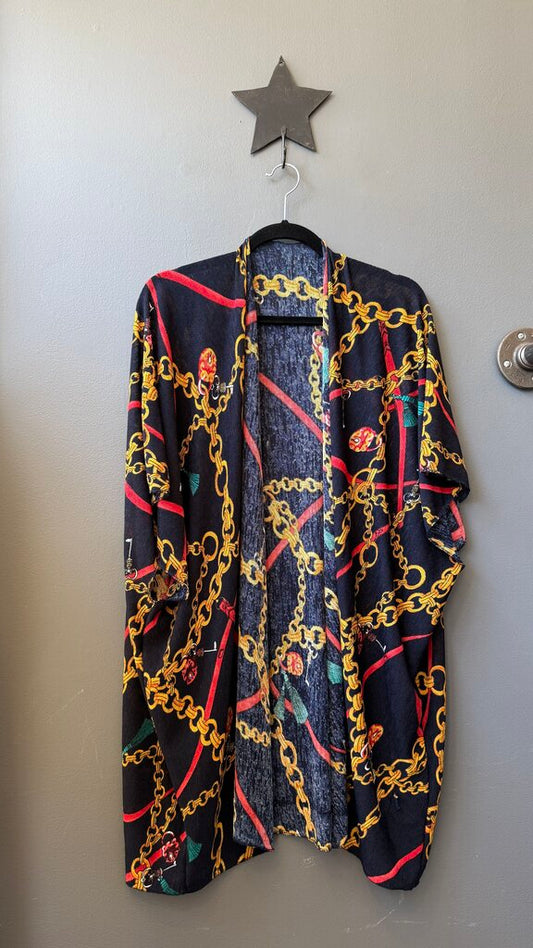Chain Print Cardigan Poncho Duster