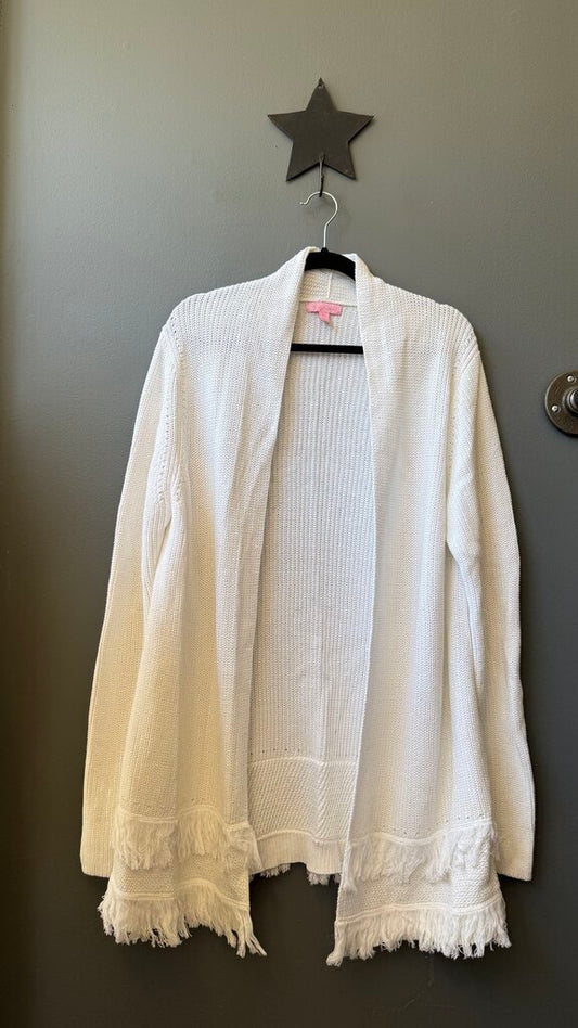 Cotton Fringe Hem Cardigan Sweater
