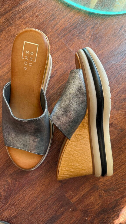 Metallic Wedge Sandals