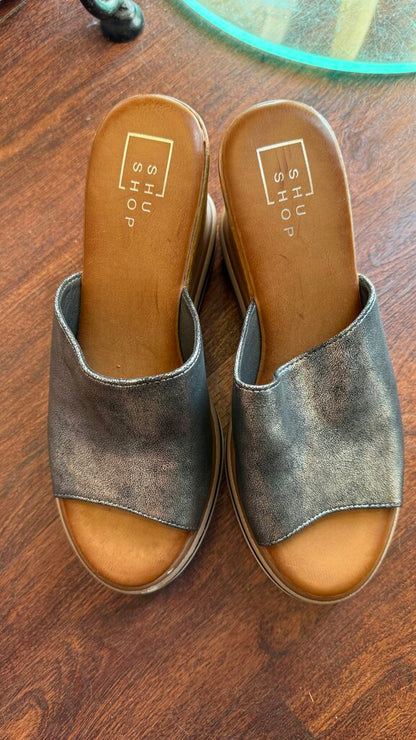Metallic Wedge Sandals