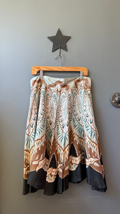 Petite Silk Paisley Full Midi Skirt