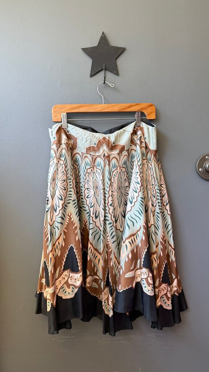 Petite Silk Paisley Full Midi Skirt