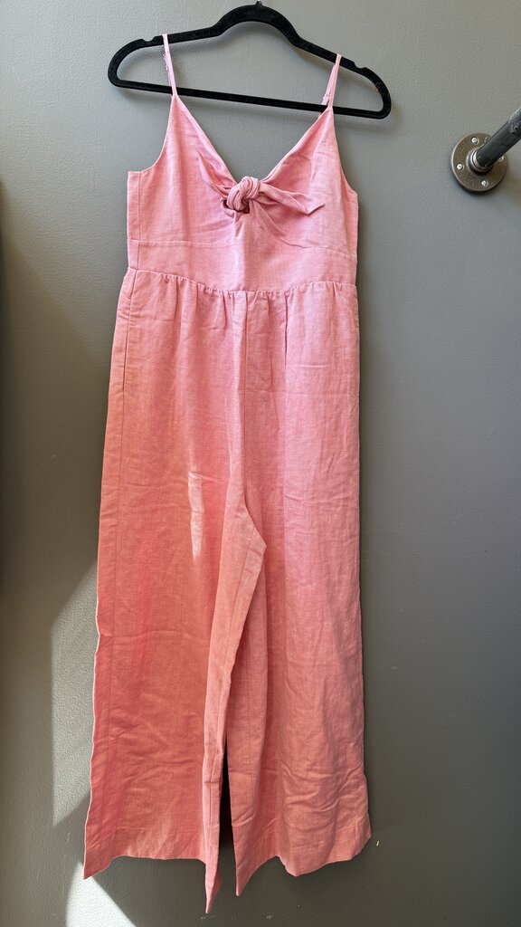 Linen Blend Tie Front Wide Leg Jumpsuit