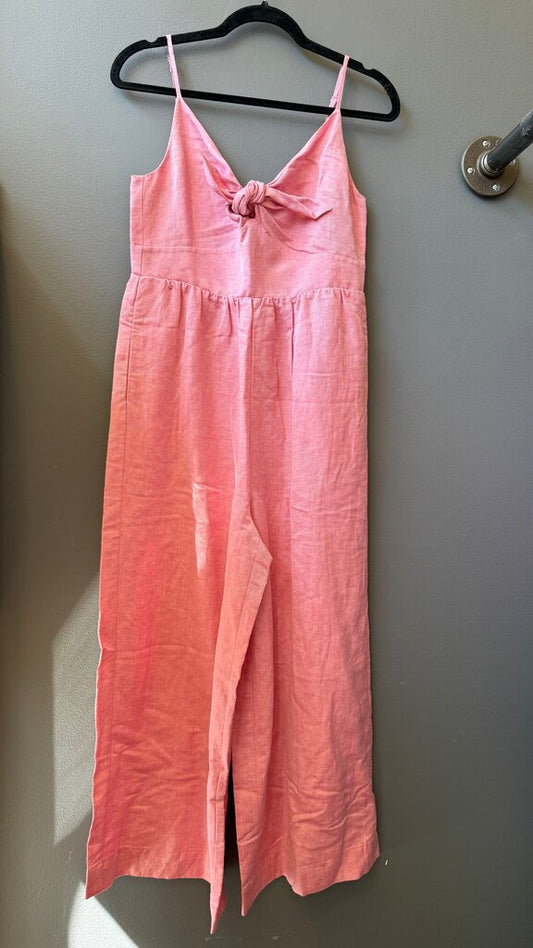 Linen Blend Tie Front Wide Leg Jumpsuit