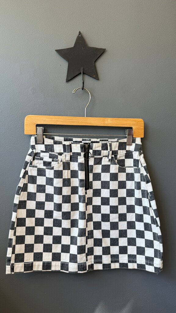 Checker Denim Mini Skirt