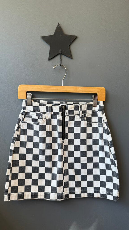 Checker Denim Mini Skirt