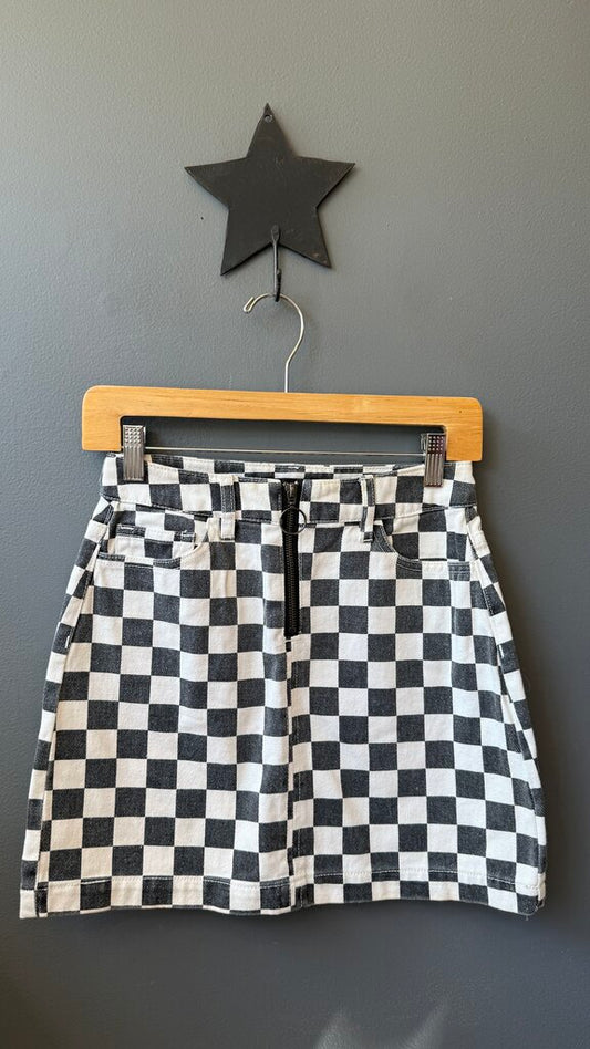 Checker Denim Mini Skirt