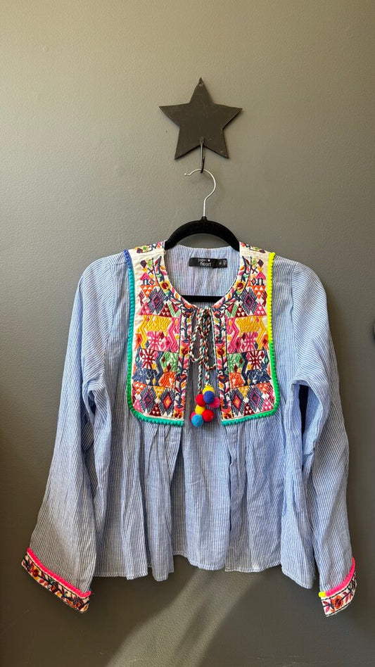 Embroidered Tassel Top