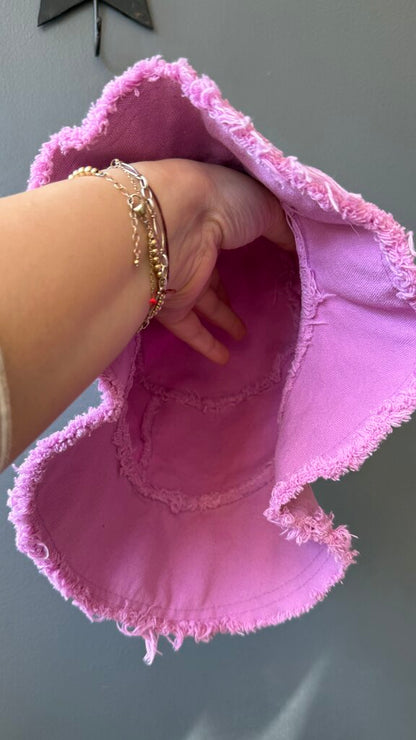 Cotton Raw Hem Button Hat