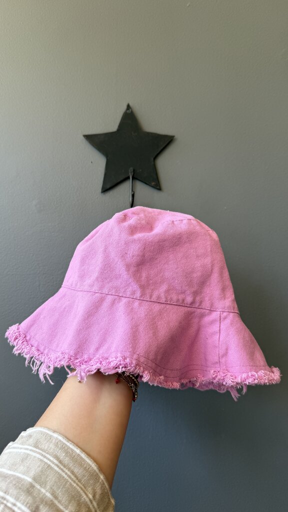 Cotton Raw Hem Button Hat